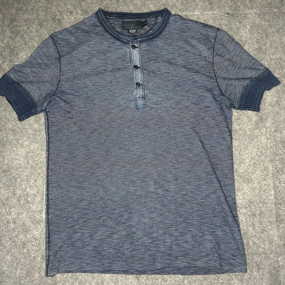 Polo Ralph Lauren Mens Medium Henley Stripe Blue T Shirt Quarter Button